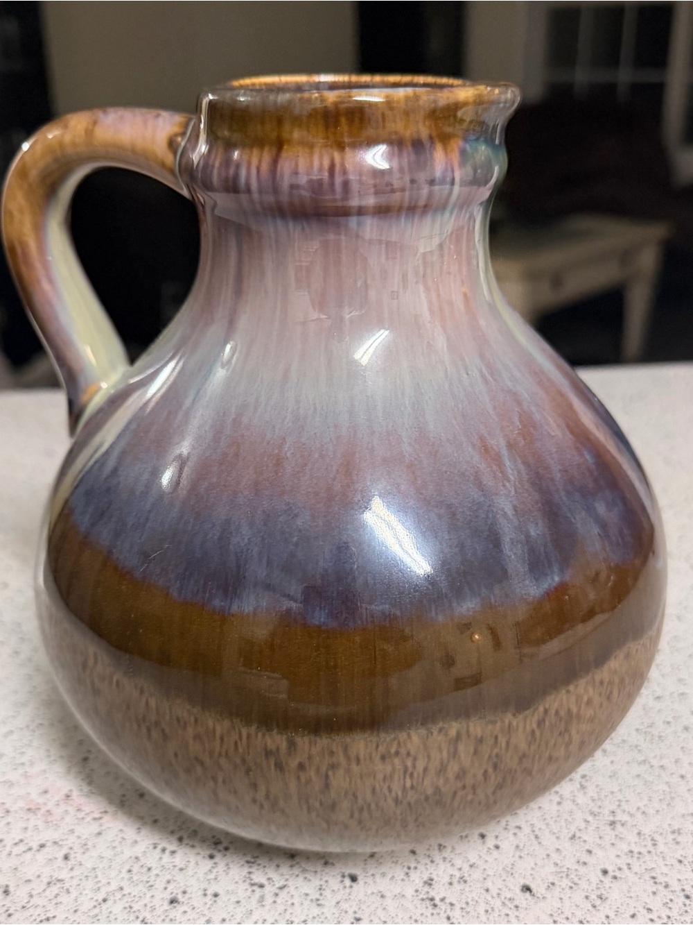 Bill Campbell Art Pottery Pitcher/Jug Blue Striations Drip Glaze Signed 8"